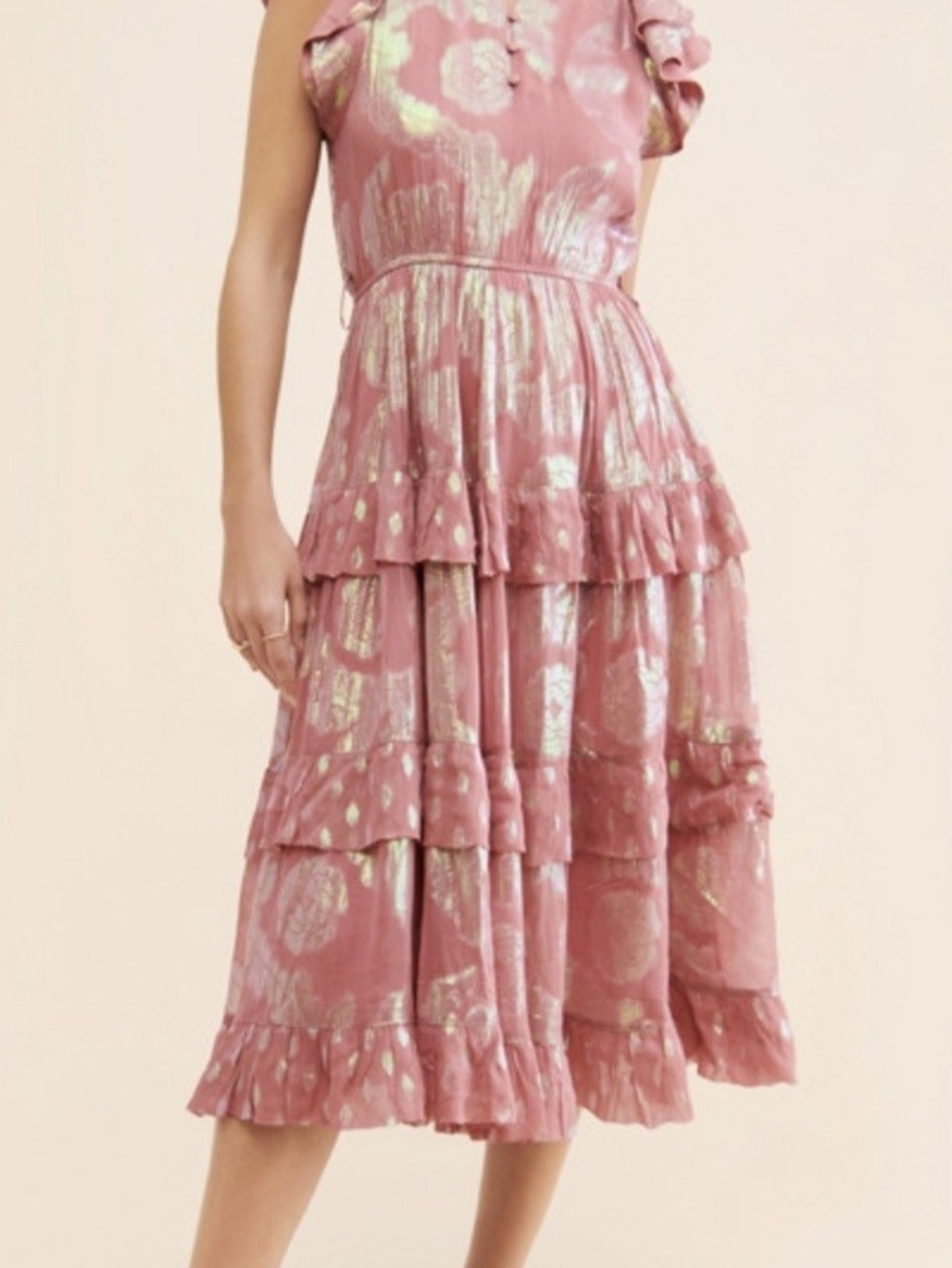 Anthropologie | Dresses | Anthropologie Ollari Pink Metallic Midi Dress Size Small